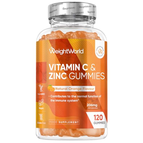 Vitamin C and Zinc Gummies - 120 Tasty Gummies - Natural Orange Flavour