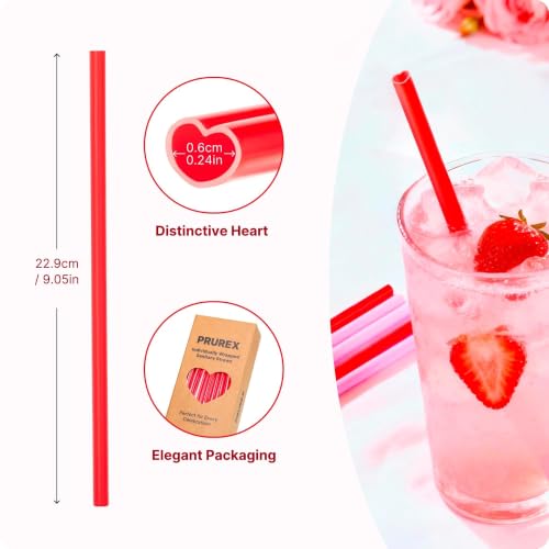 Image of 50pcs Red Heart Straws 8mm Individually Wrapped Disposable Straws