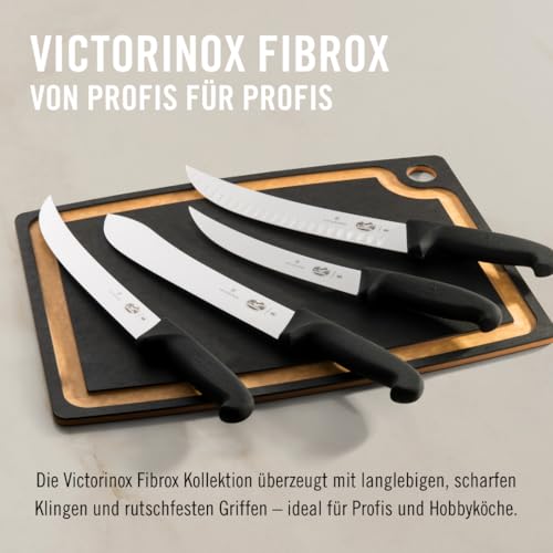 Victorinox Fibrox Schlachtmesser, Langes Zerlegemesser zum Zerteilen großer Fleischstücke, 25 cm, Gebogene Klinge, Scharf, Rostfreier Stahl, Schwarz