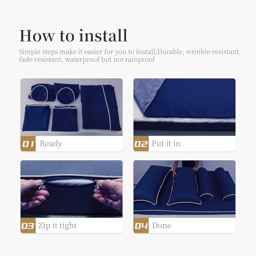 Image of Outdoor Daybed Cushion Cover Twin, Twin Size Outdoor Daybed Mattress Bolster Pillow Fitted Sheet Cover (75 * 39 * 6in, Navy Blue)