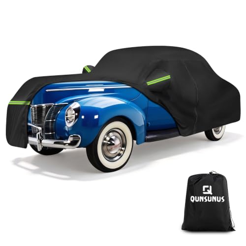 Image of QUNSUNUS Car Cover for Ford Deluxe 1937-1940 Sedan /Coupe with Cotton Lining | Waterproof Outdoor All Weather Deluxe Car Covers, Heavy 420D Oxford Full Deluxe Cover, with Zipper and Adjustable Straps