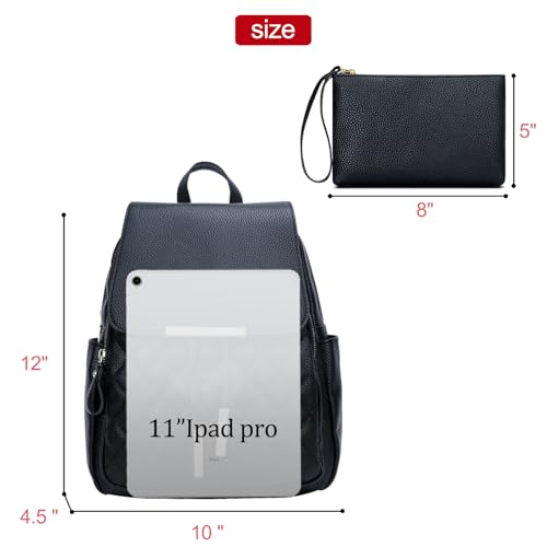 Image of KKXIU Quilted Trendy Leather Backpack Purse for Women and Ladies Shoulder Travel Daypacks Bags with Wristlets(Y-Black)