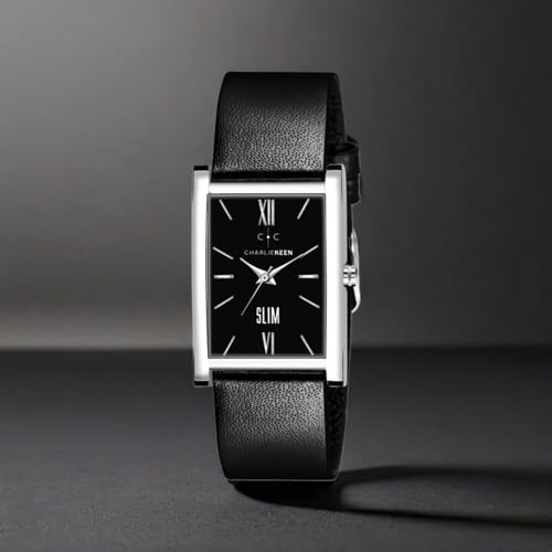 Image of CHARLIEKEEN Slim Analogue Watch, Black Dial, Leather Strap