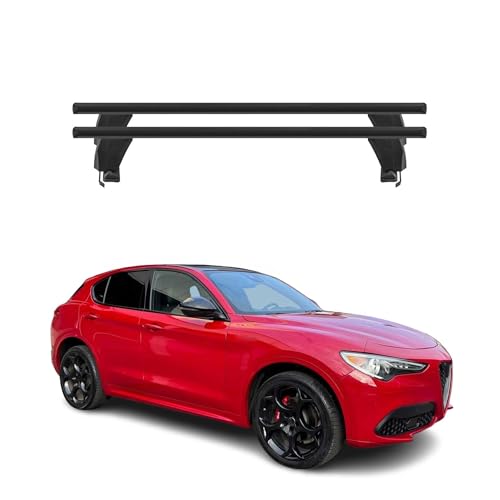 Menabo - Barre trasversali compatibili con Alfa Romeo Stelvio 2017 – 2022 | Portabici portapacchi in alluminio, 2 pezzi, colore nero