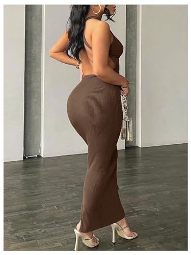 GORGLITTER Women's Open Back Bodycon Maxi Dress Backless Ribbed Knit Casual Summer Graduation Prom Long Sundresses 20253