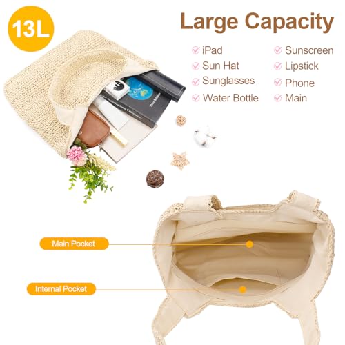 Bolso de playa grande boho para mujer con forro impermeable miniatura 4