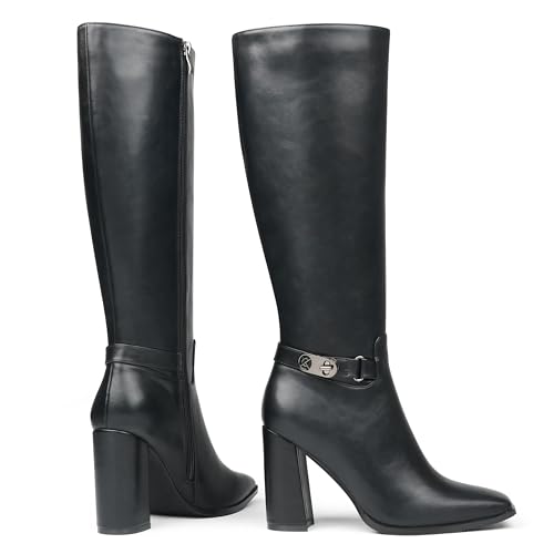 Zzheels Women's Knee High Boots Square Toe Chunky Knee Heeled Boots Long Boots for Women2