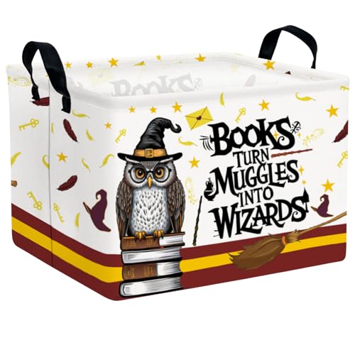 Image of ASKETAM Kid Rectangle Magic Decor Basket Nursery Baby Gift Basket Feather Hat Book Broomstick Toy Storage Bin (Wand Owl)