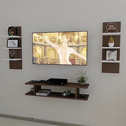 Image of ESTANTERIA Tv Unit Wall Mounted Engineered Wood TV Unit, TV Cabinet for Wall, TV Stand for Wall, TV Stand Unit Wall Shelf for Living Room, Set Top Box Wall Display Rack Stand(Wenge /White)(25x11x4Cm)