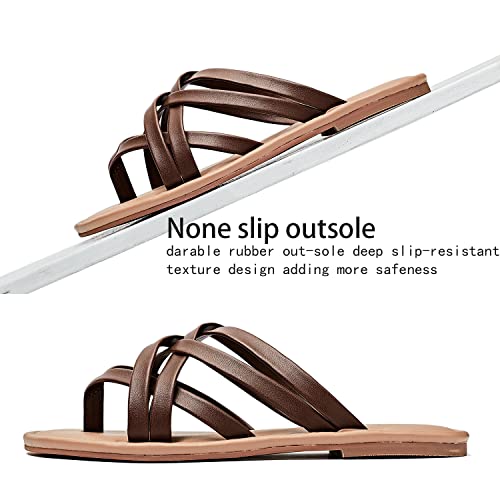 Image of Luoika Women's Wide Width Flat Sandals, Flip Flop Slides Sandal Casual Strapy Sandal Slip on Summer Beach Shoes for Women.