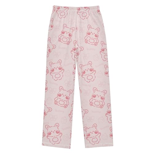 Cute Rabbit Line Hand Drawn Pink Boys Pants for Kids Jogger Pants with Pockets S-XL