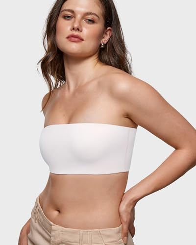 Image of INLYRIC Women's Inbarely Strapless Bandeau Bra Bralette Tube Top Seamless Comfortable Stretchy Non Padded Bras Tops