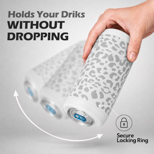 Image of 4-in-1 Slim Can Cooler Easy to Hold Insulated Beer Can Holder Double-walled Stainless Steel for All 12 Oz Cans Gift (White Leopard)