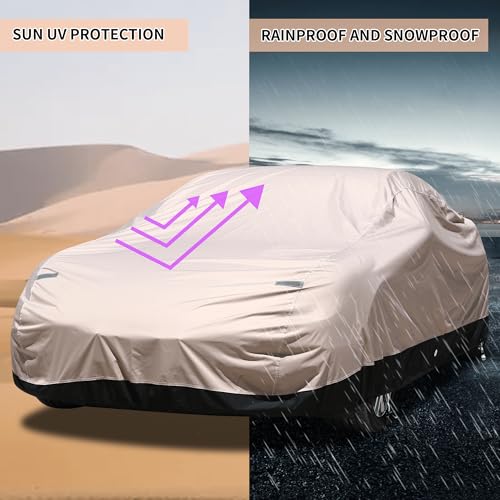 Image of Coverado Car Cover Waterproof All Weather, Outdoor Car Covers with Locking Cable, Full Cover for Coupe Sport Car, Rain Snow UV Protection, Full Exterior Covers Universal Fit Sport Car (167 inch-172 inch)