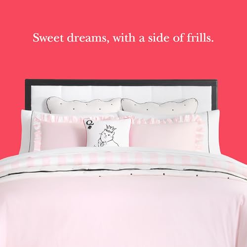 Image of kate spade new york Sateen Ruffle Full /Queen Comforter Set, 300 Thread Count Cotton Sateen Reversible Cover, All Season 3 Piece Bedding, Machine Washable, Pink
