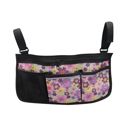 Amagogo Walker Side Bag Hanging Waterproof Carrying Bag with Cup Holder Walker Armrest Pouch for Bed Rail Rollators Walkers, Violet Flower
