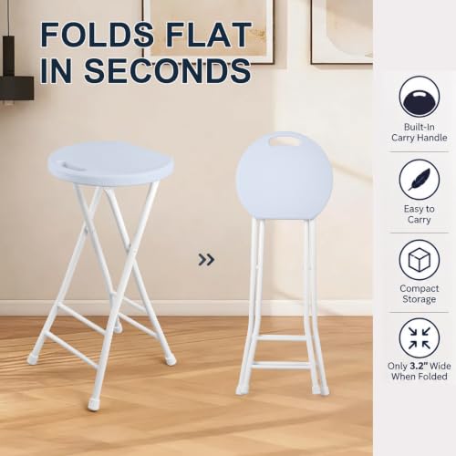 Image of COOZMENT 24-Inch Folding Stool with Handle, Folding Bar Stool with Non-Slip Feet,Folding Chair,Indoor and Outdoor Foldable Stool for Adults,500 lbs Capacity,Kitchen,Game Room(13 inchx11.5 inchx24 inch,White)