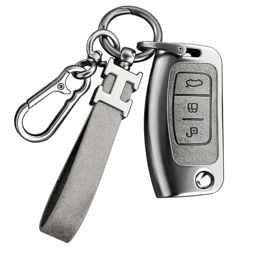 RXXR Coque de clé de voiture grise compatible avec Ford Fiesta Focus Galaxy Kuga C-Max S-Max Mondeo MK4 Coque pour clé de voiture Ford 3 boutons rabattable...