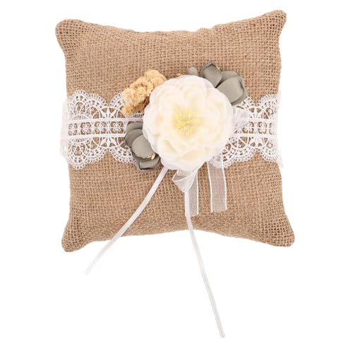 Cabilock Burlap Lace Pillow for Weddings Rustic Floral Cushion with Charming Aesthetic for Ceremony and Proposal for Loved