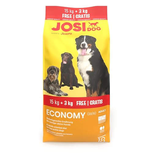 JosiDog Economy (1 x 15 + 3kg) | Adult | Premium Trockenfutter für ausgewachsene weniger aktive Hunde | mit viel tierischem Protein | Powered by JOSERA | Hundefutter | Alleinfutter | 1er Pack 1