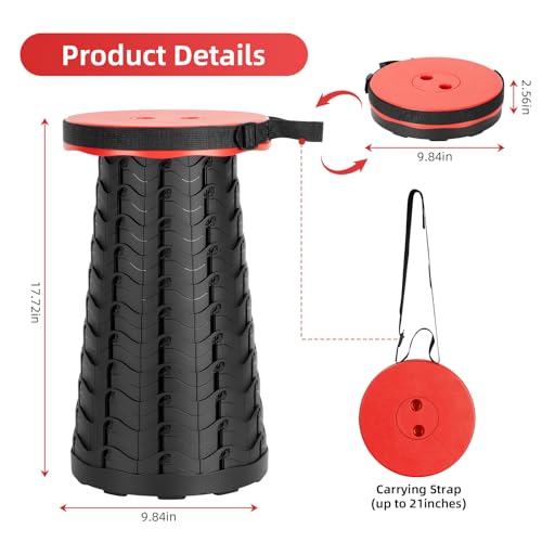 Image of Qiguet Collapsible Folding Chair - Upgraded Portable Chair with 400lbs Load Capacity, Perfect for Camping, Fishing, Hiking - Folding Stool with Carrying Straps, Gift for Fisherman (Red)