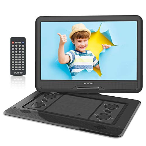 WONNIE - Reproductor de DVD port�til con pantalla de rotaci�n de 15,6 pulgadas, 1366 x 768 HD, bater�a 5600 mAh 6 horas, sonido est�reo, sin regiones, USB & SD/AV Out & in (negro)
