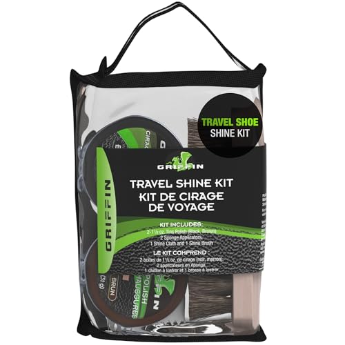 Griffin Shoe Shine Kit – Protects Leather, Dual-Color Polishes, Premium Travel Shine Set with Black & Brown Polish – Complete Leather Boot Care Kit, Polishing Set for Smooth Leather Footwear & Boots