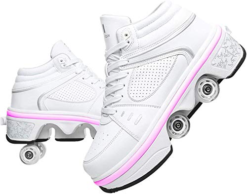 Rollschuhe Mädchen/Jungen,Schuhe Mit Rollen Skateboardschuhe Kinder,Quad Skate Rollerskates Für Damen,2 In 1 Inline Skates Herren,Unisex Sport Freizeit Laufschuhe Sneakers,EU40/UK6
