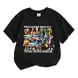イタリアンブレインロット tシャツ キッズ TungTungTungSahur 子供服 可愛い 夏服 半袖 丸首 キャラクター ップス クルーネック コットン カジュアル カラフル 男の子 女の子 柔らかい 通気性 おしゃれ 誕生日プレゼント (黒,120)