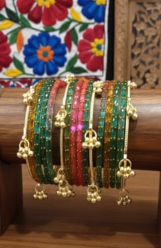 Image of Swara Creations Kashmiri Ghungroo glass Bangles set | Viral Raindrop Multi Set for Women and Girls | Set of 16 Pcs (SKU415)