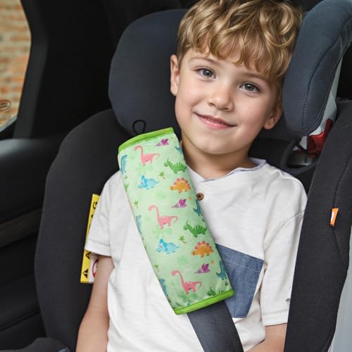 Image of COOLBEBE Seat Belt Pillow for Kids, Extra Soft Toddler Travel Pillow for Car Seat, Universal Carseat Strap Cushion Pads for Childs Baby People Adults, Green Dinosaurs