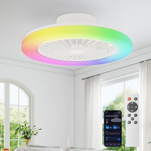 18.9" RGB Flush Mount Ceiling Fan with Light, 6 Speeds 3 Colors, Timer - image 1