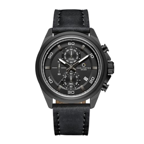 Image of Carlington Nitro Analog Chronograph Men's Premium Leather Strap Wrist Watch | Quartz Movement | Water & Shock Resistant Watch for Men | Casual & Formal Wear - CT 8075