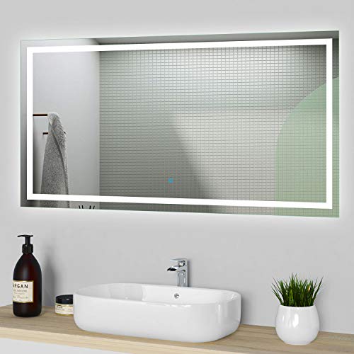 Espejo de Baño LED 100x60cm, Iluminación Blanco Frío. Espejo LED Antivaho, Sensor Táctil Cover
