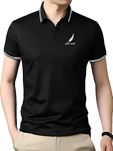 Image of Jump Cuts Men Printed Polo Neck Half Sleeve Black and White Slim Fit Cotton Blend Polo T-Shirt