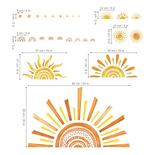 decalmile Boho Sun Wall Decals Half Sun Watercolor Rainbow Wall Stickers Baby Nursery Girls Bedroom Living Room Wall Decor - Image 4