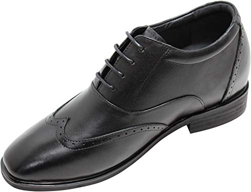 CALTO Men's Invisible Height Increasing Elevator Shoes - Black Leather Lace-up Brogue Wing-tip Oxfords - 3.2 Inches Taller - G51123 - Size 8 D(M) US2
