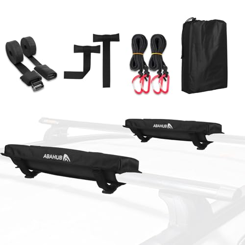 Image of Abahub Soft Roof Rack Pads with 2 Tie Down Straps, 2 Tie Down Ropes, 2 Hood Loops and Storage Bag, for Surfboard, Kayak, Canoe, Heavy Duty Universal Car Roof Racks System Black 17 Inch | Car Roof Rack Pads Use with Cross Bar, with 2 Tie Down Straps, 2 Tie Down Ropes, 2 Hood Loops and Storage Bag
