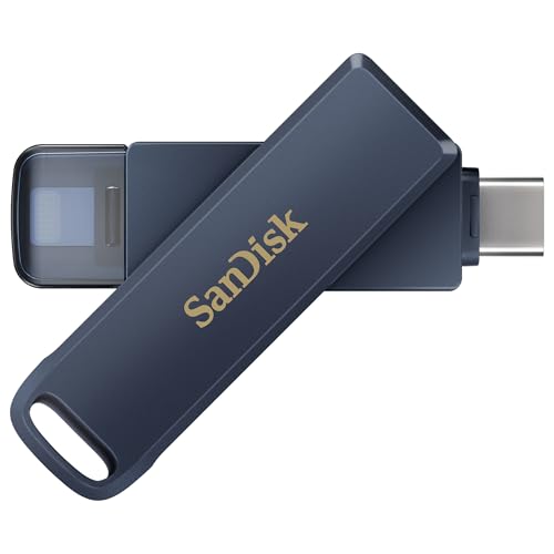 SanDisk 256GB Phone Drive for iPhone - USB-C and Lightning - Compatible with iPhones, iPads, Mac, and USB-C Devices - Made for iPhone Certified - Metallic Blue Finish - SDIXD0N-256G-GN6NE