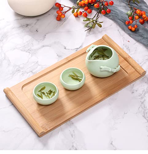 Image of Bamboo Serving Tea Tray Book Scroll Japanese-Style Kung Fu Tea Table Rectangular Tea Accessories (M)