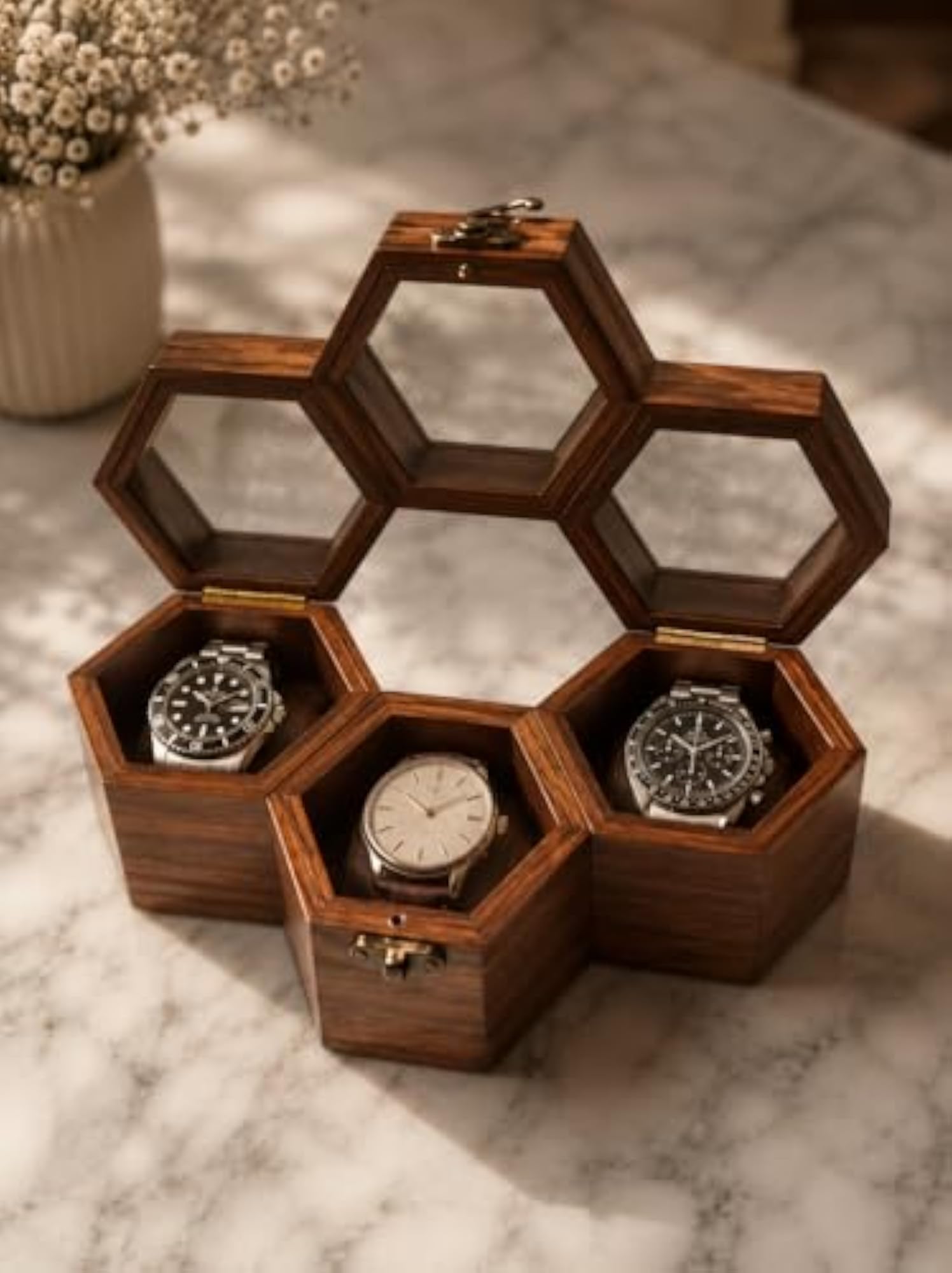 HandCrafted Hexagonal Watch Storage Box for Men