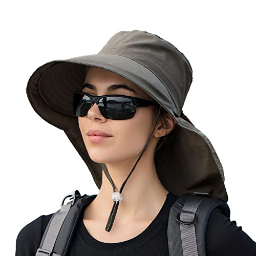 Image of Sun Hats for Women Hiking Fishing Hat Wide Brim Hat with Large Neck Flap Sun Protection Hats for Men and Women