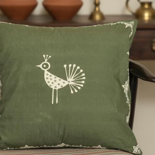 Image of Sacred Geometry Rajasthani Mandana Cushion Cover | Traditional Decorative Throw Pillow Cover for Sofa & Bedroom | Hidden Zipper | 16 x 16 Inch | Pack of 1