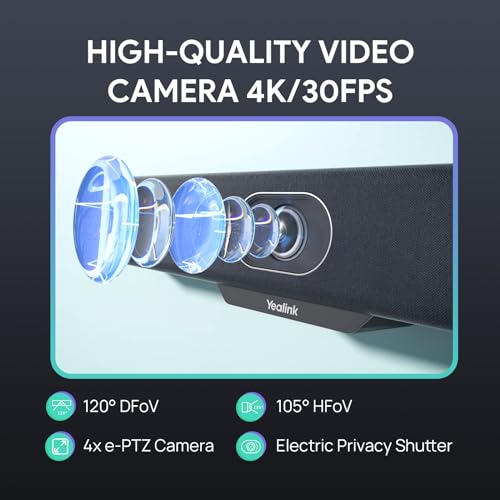 Yealink Video Conference Camera, 4K Webcam, 120° Ai Auto Framing, 8 Microphone Arrays & Speaker Tracking, Ai Noise Cancellation Teams Certified, Meetingbar A10 All-in-one Conference Room Camera System - Image 3