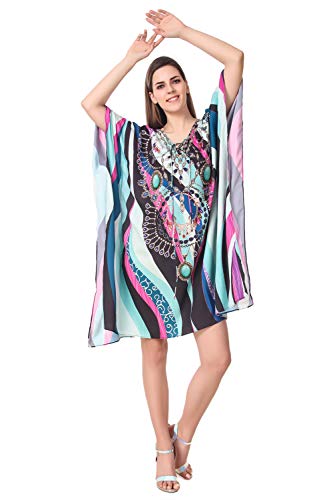 Image of RAVI RAJORIA Georgette Digital Printed Beach Wear Kaftan Blue Free Size R800 | Multi Color 2