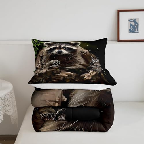 Image of Feelyou Cute Raccoon Comforter Set Toddler Size 3 Pieces for Girls Boys