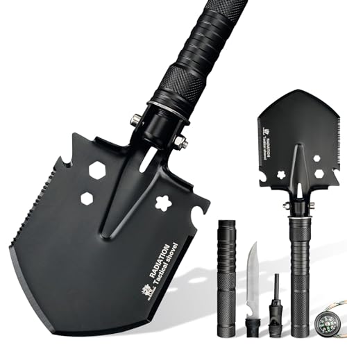 HX OUTDOORS Tactical Survival Shovel, Collapsible and Foldable Entrenching Tool, Portable Multitool for Camping, Hiking, Car Emergency and Outdoor Use
