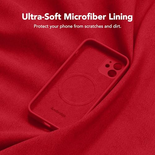 Image of Magnetic for iPhone 12 Case, Compatible with MagSafe, [Full Camera Protection][Screen Protector] Silicone Shockproof Protective Phone Case for iPhone 12 6.1 inch, Red