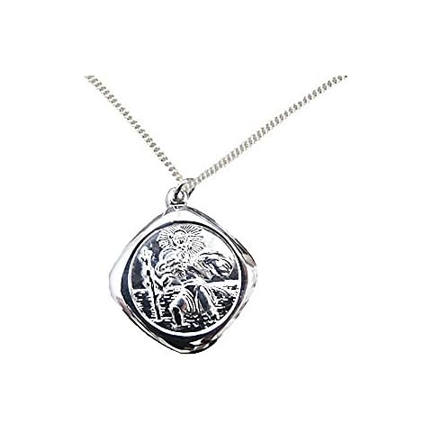 925 Sterling Silver St Christopher Double Sided Pendant with Chain - Gift Boxed - Travellers Protection Cover