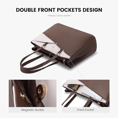 Image of LOVEVOOK Laptop Tote Bag for Women, Office Work Bag Briefcase fit for 15.6 inch Laptop, Large Capacity Teacher Computer Bag Handbag Coffee /Beige